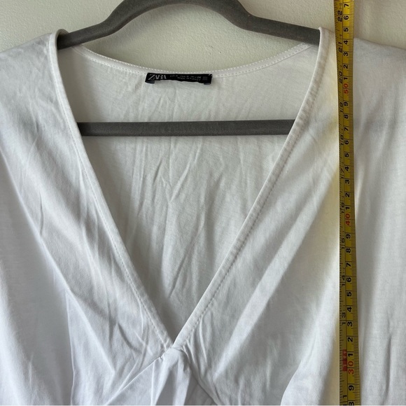 ZARA Women’s White Bubble Hem Peplum Top V-Neck Cap Sleeve Size Small summer - Picture 5 of 9
